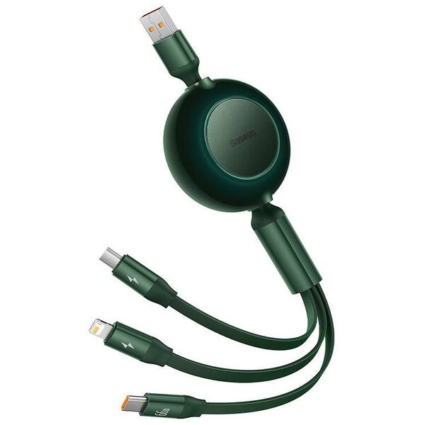 Baseus Bright Mirror 3, USB 3-in-1 cable for micro USB / USB-C / Lightning 66W / 2A 1.1m (Green) 6932172609122
