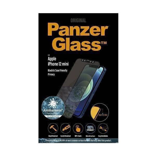 Tempered Glass 5D IPHONE 12 MINI PanzerGlass E2E Super+ Case Friendly AntiBacterial Microfracture Privacy black 5711724127106