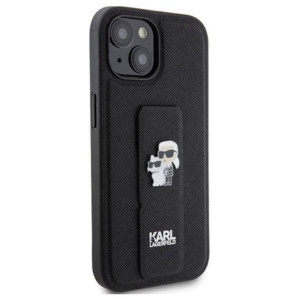 Original Case APPLE IPHONE 15 Karl Lagerfeld Hardcase Gripstand Saffiano Karl&Choupette Pins (KLHCP15SGSAKCPK) black 3666339206871