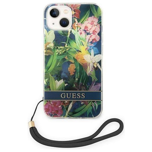Original Case IPHONE 14 PLUS Guess Hardcase Flower Strap (GUOHCP14MHFLSB) blue 3666339093969