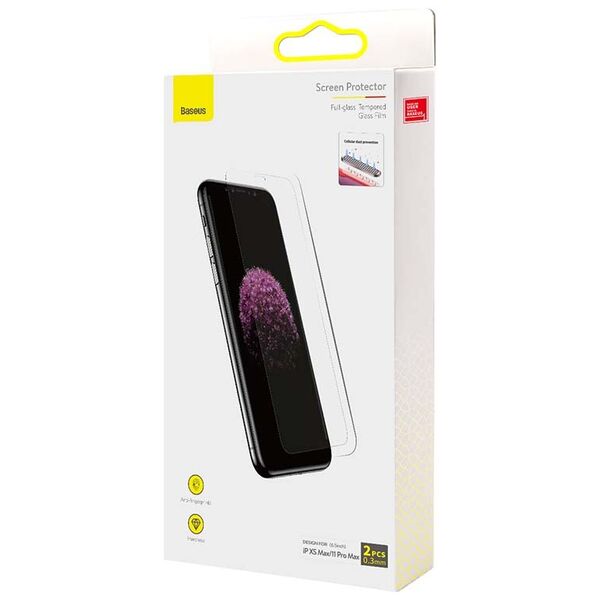 Baseus 0.3mm Full-glass Tempered Glass Film(2pcs pack) for iPhone XS Max/11 Pro Max 6.5inch 6932172607173