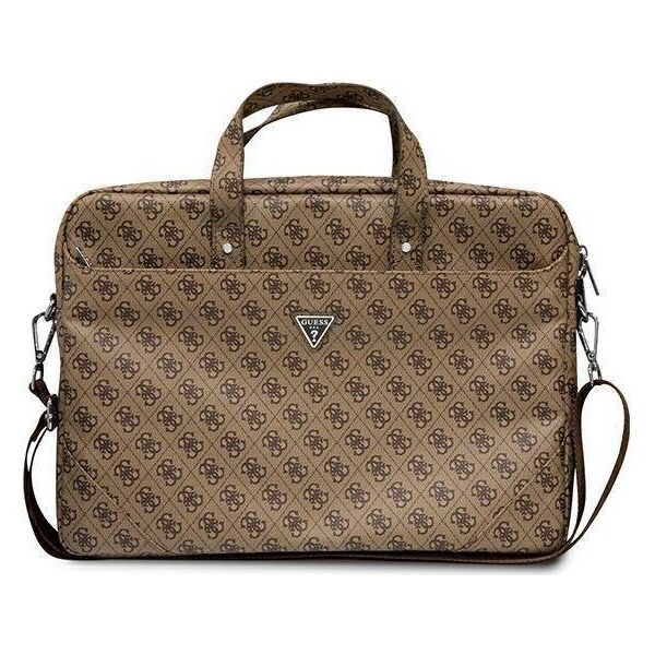 Original Case LAPTOP 16" Guess Saffiano 4G Hot Stamp Triangle Logo brown 3666339051105