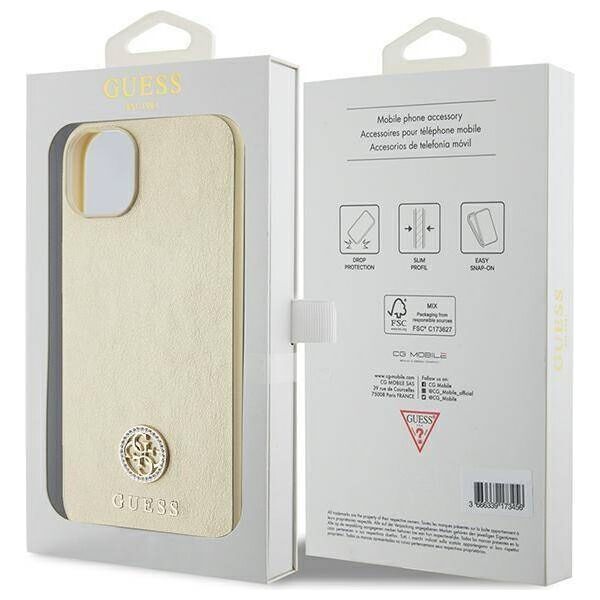 Original Case APPLE IPHONE 15 Guess Hardcase Leather 4G Metal Logo Strass
 (GUHCP15SPS4DGPD) gold 3666339151003