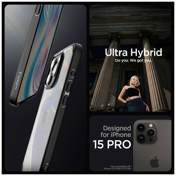 Case APPLE IPHONE 15 PRO Spigen Ultra Hybrid Crystal Frost black 8809896750400