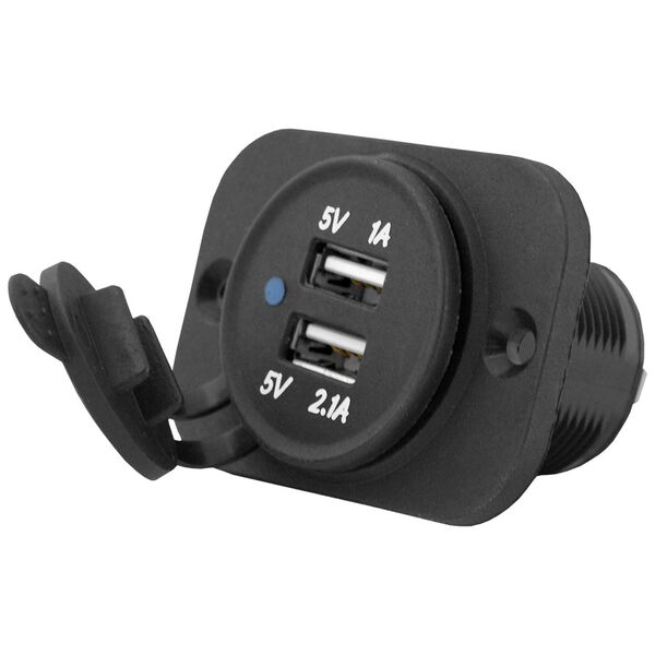 Recessed car charger with lid out: USB-A 5V/2,1A + USB-A 5v/1A, in:12V/24V 5902270717372