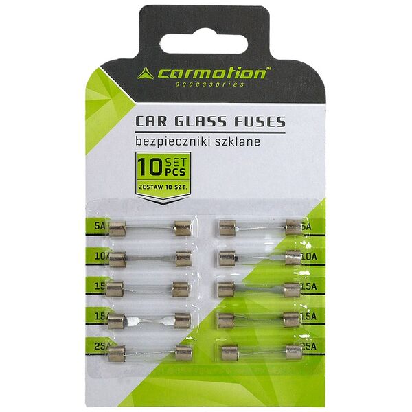 Set of 30mm glass fuses: 5A, 10A, 15A, 25A, pack of 10 pcs. 5904378583996