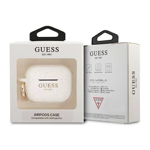 Original Case APPLE AIRPODS PRO Guess Silicone Glitter (GUAPSGGEH) white 3666339010249