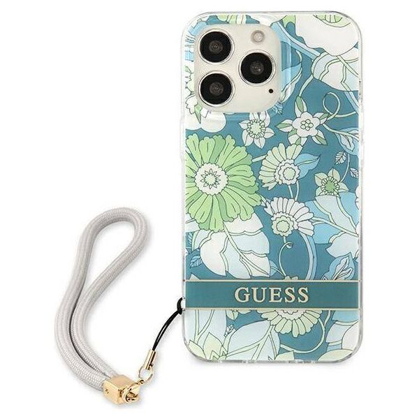 Case IPHONE 13 PRO Guess Hardcase Flower Strap (GUHCP13LHFLSN) green 3666339040499