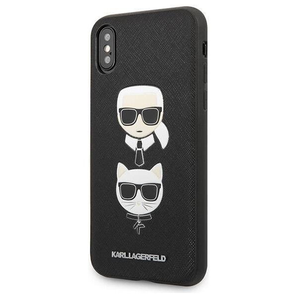 Original Case IPHONE X / XS Karl Lagerfeld Hardcase Saffiano Ikonik Karl&Choupette Head (KLHCPXSAKICKCBK) black 3666339055004