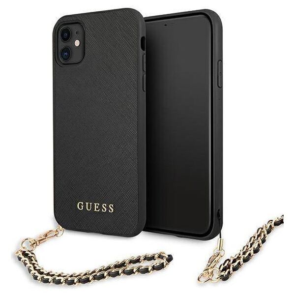 Original Case IPHONE 11 Guess Hardcase Saffiano Chain (GUHCN61SASGBK) black 3666339006037