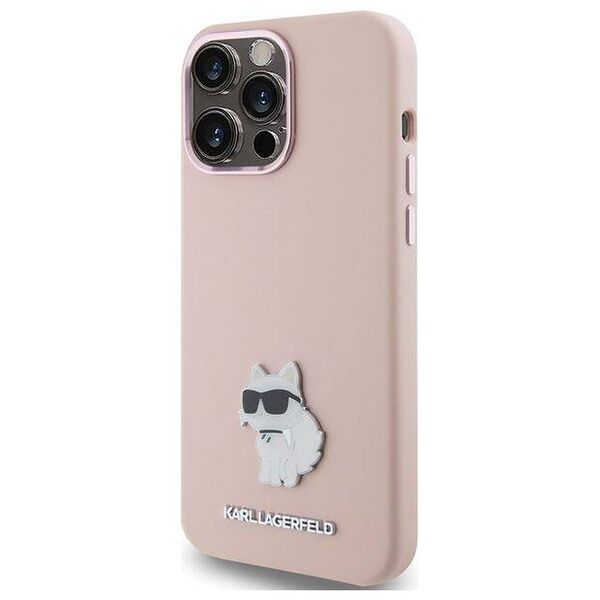 Original Case APPLE IPHONE 15 PRO Karl Lagerfeld Silicone Choupette Metal Pin (KLHCP15LSMHCNPP) pink 3666339166250