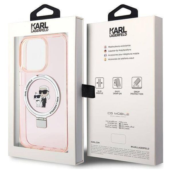 Original Case APPLE IPHONE 15 PRO Karl Lagerfeld Hardcase Ring Stand Karl&Choupettte MagSafe (Klhmp15lhmrskcp) pink 3666339169015