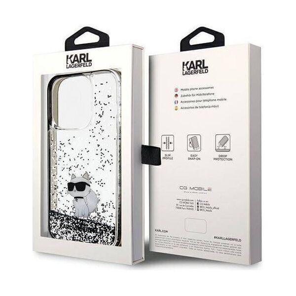 Original Case IPHONE 14 PRO Karl Lagerfeld Hardcase Liquid Glitter Choupette (KLHCP14LLKCNSK) transparent 3666339164171