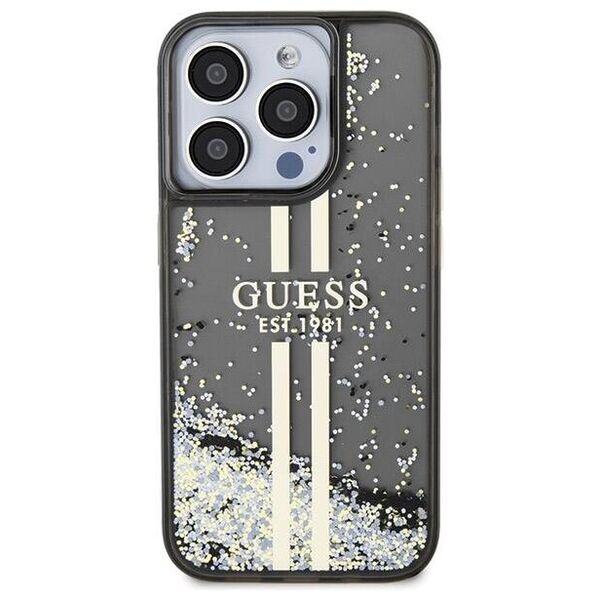 Original Case APPLE IPHONE 15 PRO Guess Hardcase Liquid Glitter Gold Stripes (GUHCP15LLFCSEGK) black 3666339223540