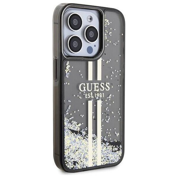Original Case APPLE IPHONE 15 PRO Guess Hardcase Liquid Glitter Gold Stripes (GUHCP15LLFCSEGK) black 3666339223540