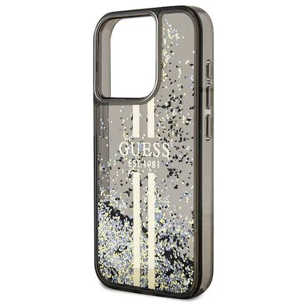 Original Case APPLE IPHONE 15 PRO Guess Hardcase Liquid Glitter Gold Stripes (GUHCP15LLFCSEGK) black 3666339223540