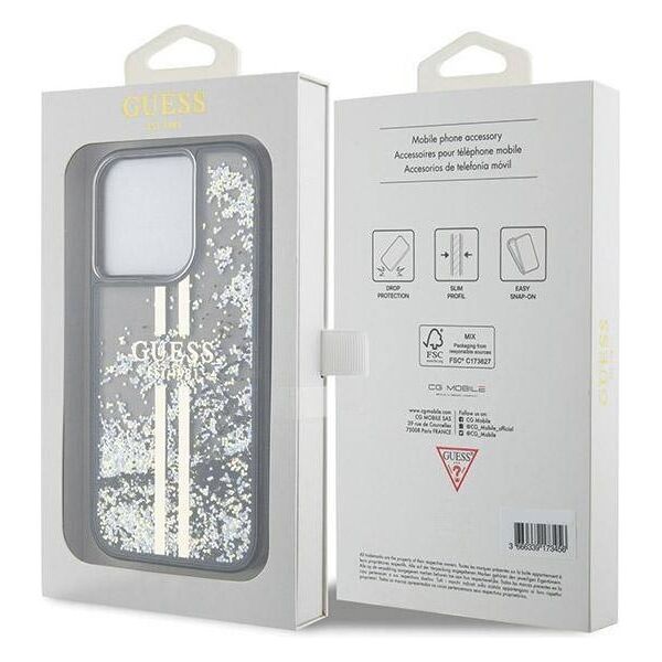 Original Case APPLE IPHONE 15 PRO Guess Hardcase Liquid Glitter Gold Stripes (GUHCP15LLFCSEGK) black 3666339223540