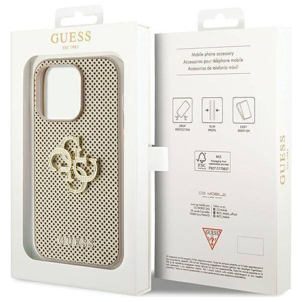 Original Case APPLE IPHONE 15 PRO Guess Hardcase Perforated 4G Glitter (GUHCP15LPSP4LGD) gold 3666339151584