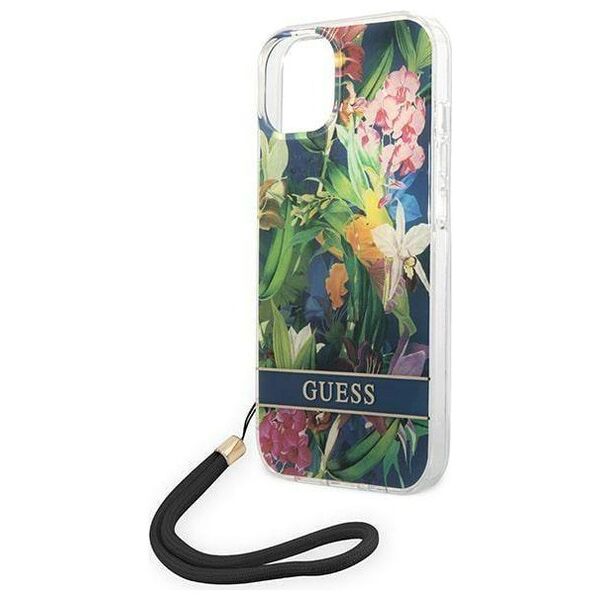 Original Case IPHONE 14 Guess Hardcase Flower Strap (GUOHCP14SHFLSB) blue 3666339093952