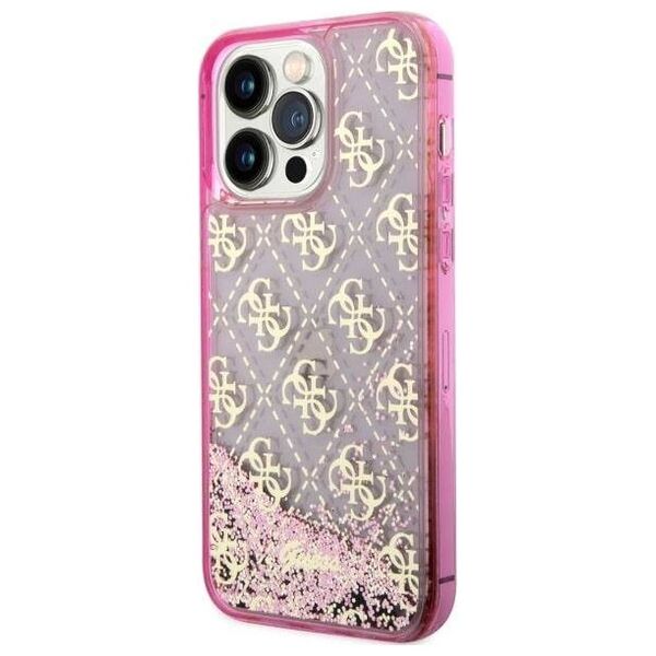 Original Case IPHONE 14 PRO MAX Guess Hardcase Liquid Glitter 4G Transculent (GUHCP14XLC4PSGP) pink 3666339116262