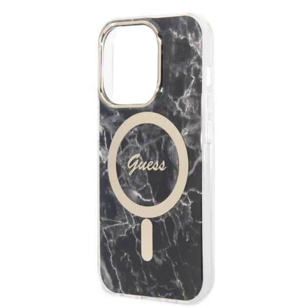Guess set case + charger for iPhone 14 Pro Max 6,7&quot; GUBPP14XHMEACSK black hard case Marble MagSafe 3666339103149