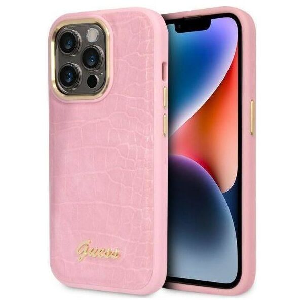 Original Case IPHONE 14 PRO Guess Croco Collection (GUHCP14LHGCRHP) pink 3666339082949