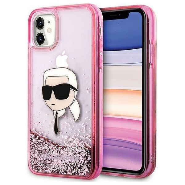 Original Case IPHONE 11 / XR Karl Lagerfeld Hardcase Liquid Glitter Karl Head (KLHCN61LNKHCP) pink 3666339375867