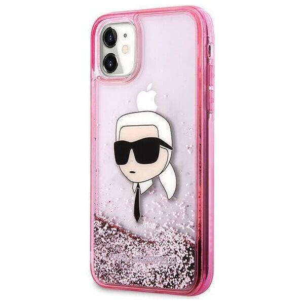 Original Case IPHONE 11 / XR Karl Lagerfeld Hardcase Liquid Glitter Karl Head (KLHCN61LNKHCP) pink 3666339375867