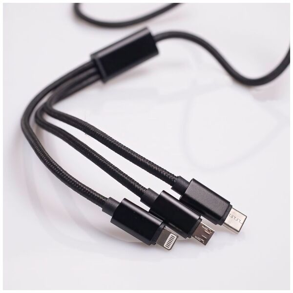 Maxlife 3in1 cable USB - Lightning + USB-C + microUSB 1,0 m 2,1A black nylon 5900495758200