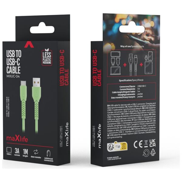 Maxlife MXUC-04 cable USB - USB-C 1,0 m 3A green 5900495875228
