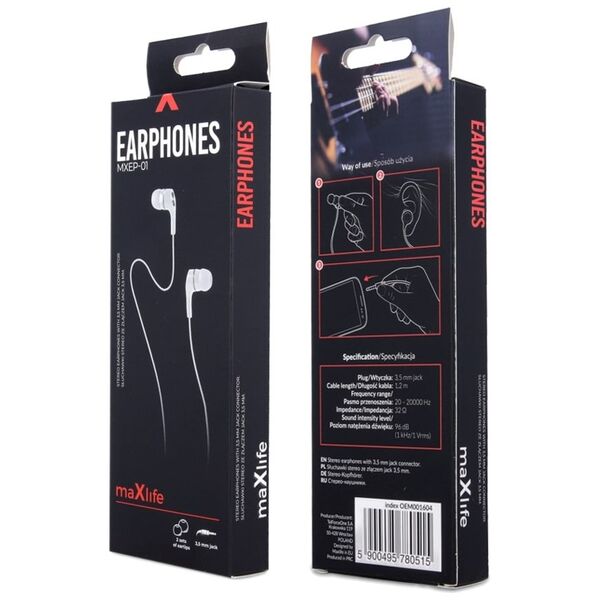 Maxlife wired earphones MXEP-01 jack 3,5mm white 5900495780522