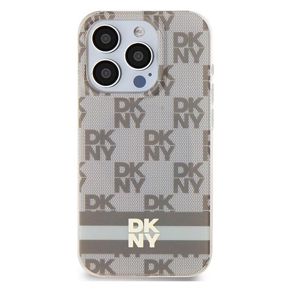 DKNY case for iPhone 15 Pro 6,1&quot; DKHMP15LHCPTSE beige HC Magsafe pc tpu checkered pattern w printed stripes 3666339269517