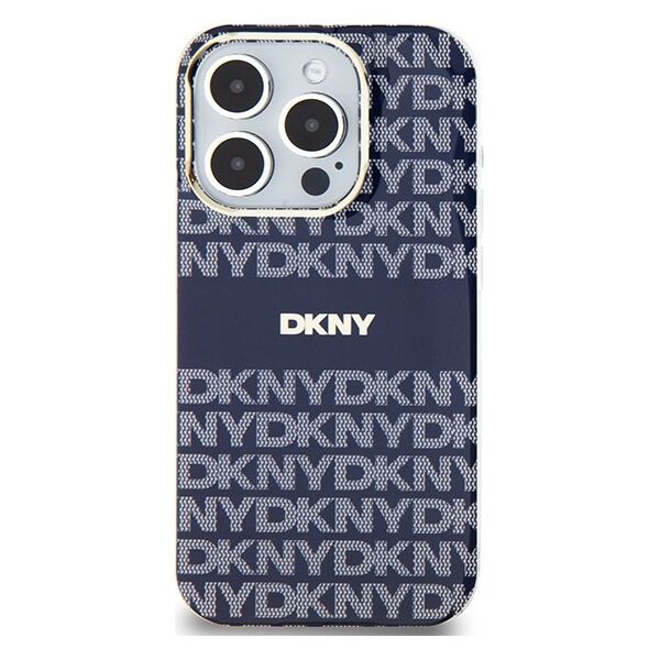 DKNY case for iPhone 15 Pro 6,1&quot; DKHMP15LHRHSEB niebieska HC Magsafe pc tpu repeat texture pattern w stripe 3666339267834