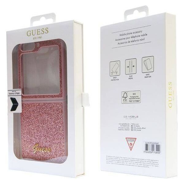 Original Case SAMSUNG GALAXY Z FLIP 5 Guess Hardcase Glitter Script (GUHCZF5HGGSHP) pink 3666339173999
