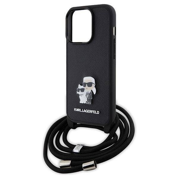 Original Case APPLE IPHONE 15 PRO Karl Lagerfeld Hardcase Crossbody Saffiano Metal Pin Karl & Choupette (KLHCP15LSAKCPSK) black 3666339165772