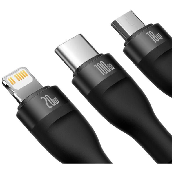 Baseus cable 3in1 Flash II USB + USB-C - Lightning + USB-C + microUSB 1,5 m 3,5A black 100W 6932172608743