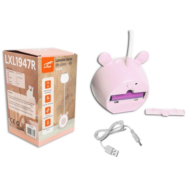 LED Teddy bear desk Lamp 3W, 3000/4500/6000K, adjustable, 1200mAh, pink,  LTC 5902270787740